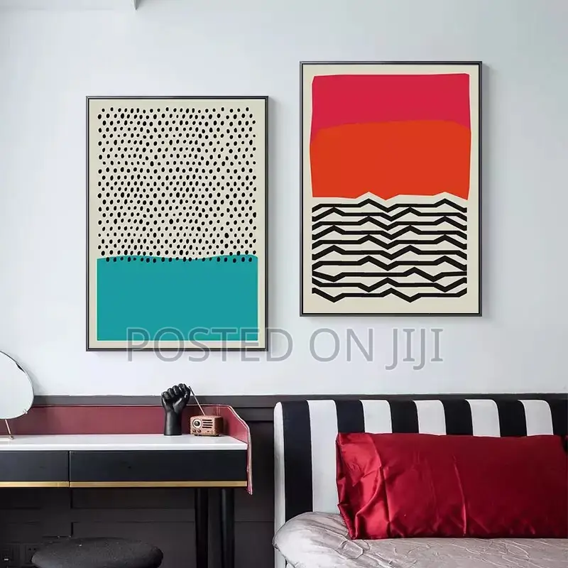 Red Blue Yellow Abstract Line Canvas Painting