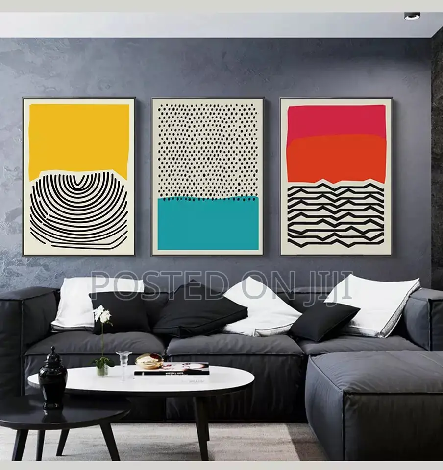 Red Blue Yellow Abstract Line Canvas Painting