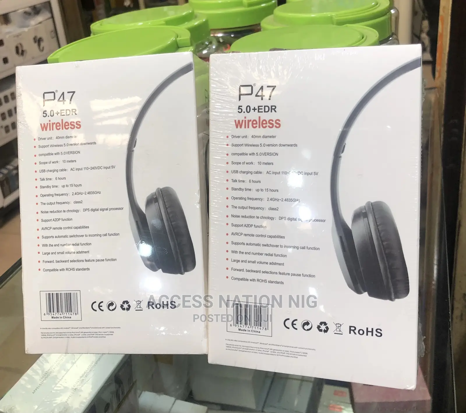 Foldable Bluetooth Wireless P47 5.0 +EDR Headphones -Black