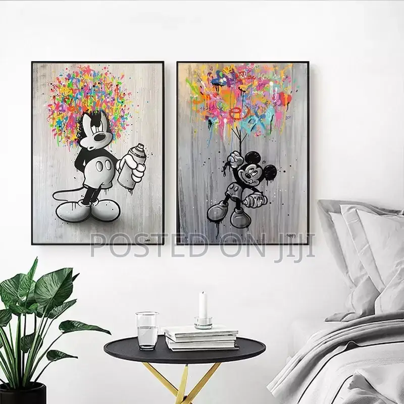 Black and White Mickey Mouse Graffiti Canvas