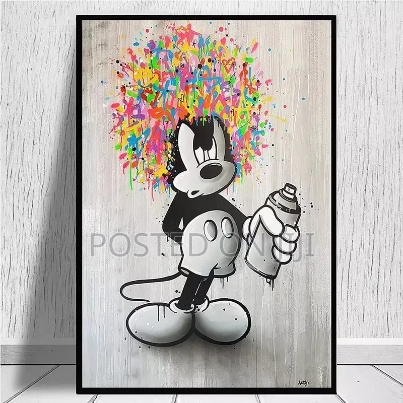 Black and White Mickey Mouse Graffiti Canvas