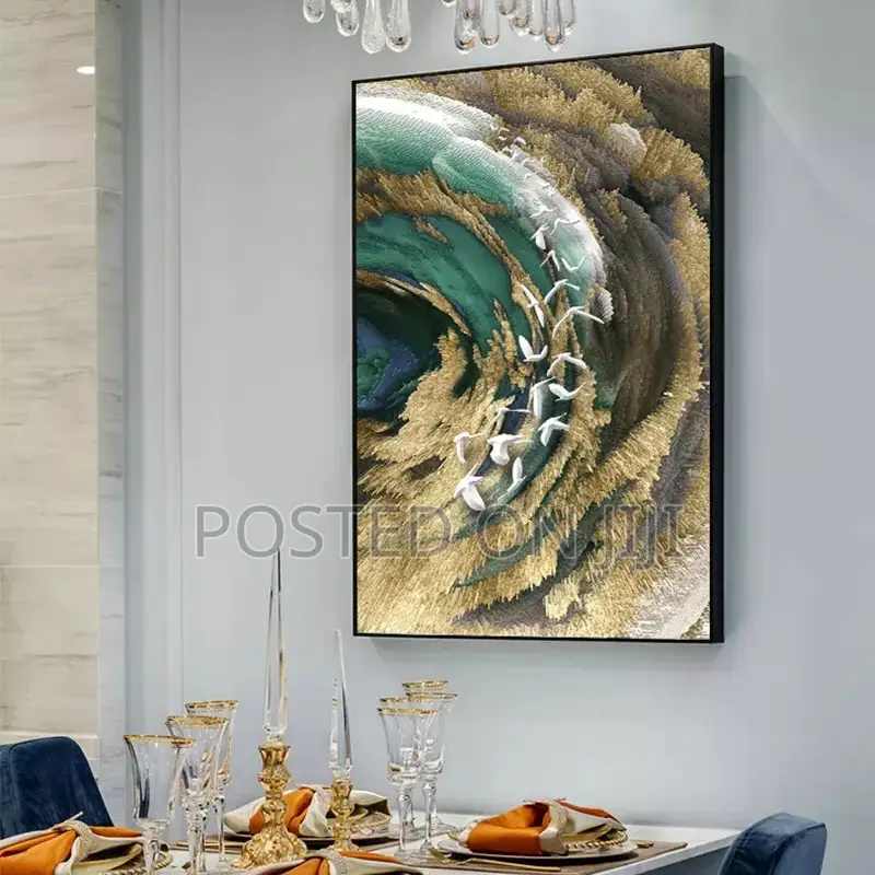 Abstract Golden Feather Blue Green Wall Art Pictures