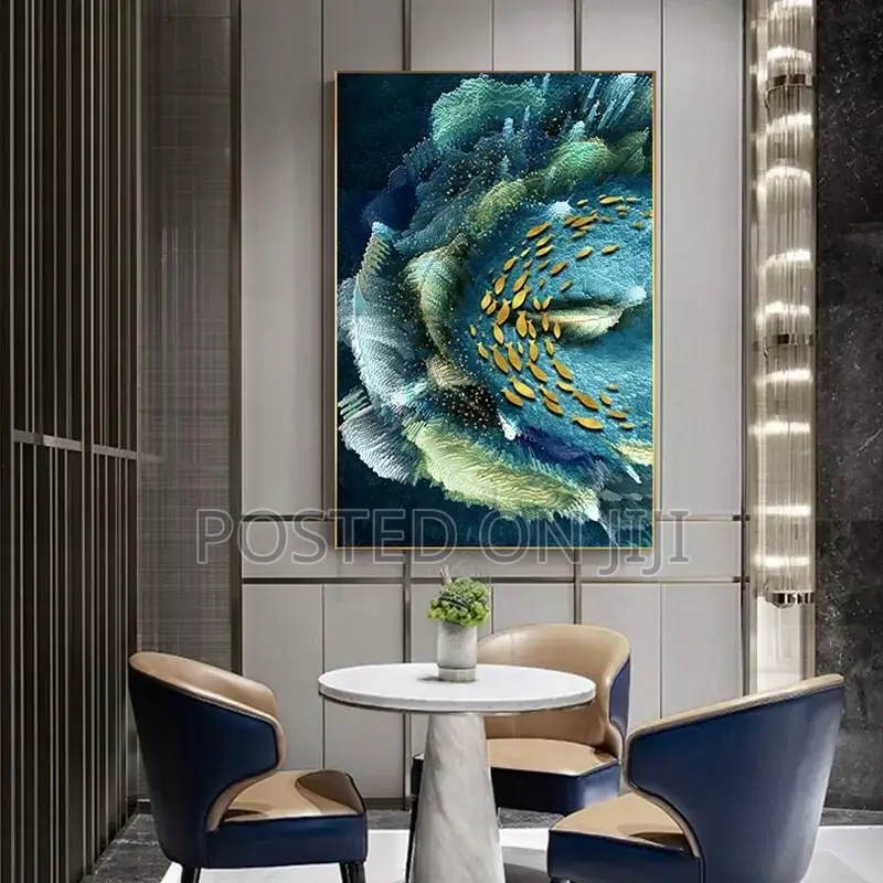 Abstract Golden Feather Blue Green Wall Art Pictures