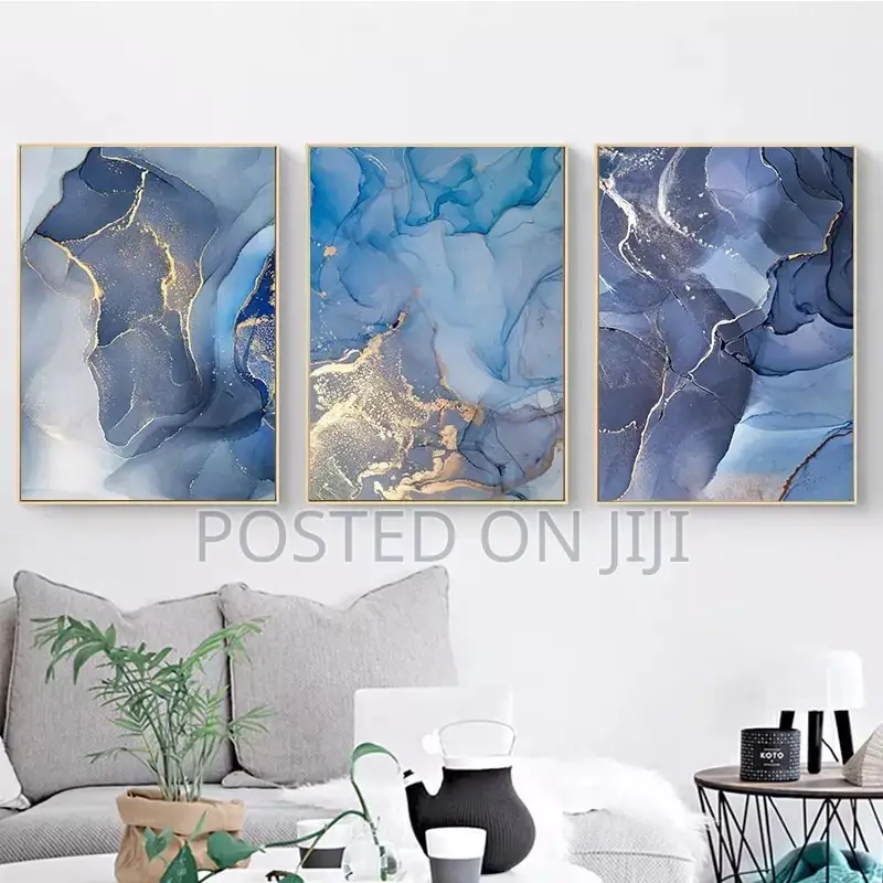 Marble Texture Abstract Gold Blue Wall Art