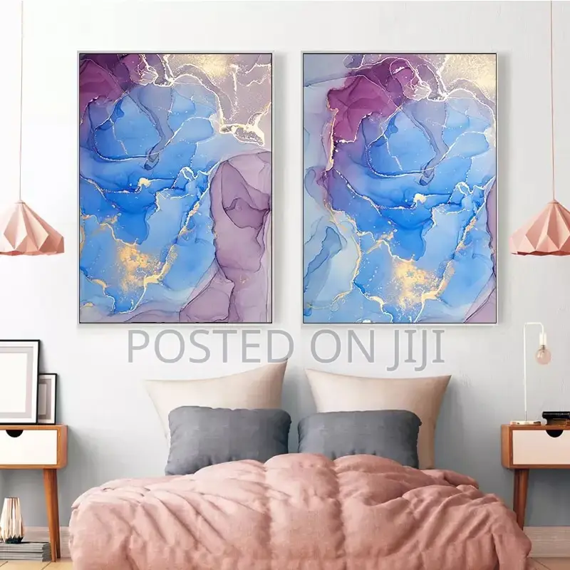 Marble Texture Abstract Gold Blue Wall Art