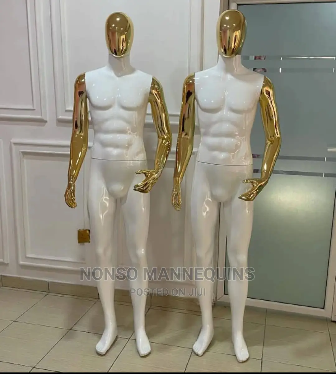 Glossy Whote Body And Gold Chrome Male Full Body Mannequin