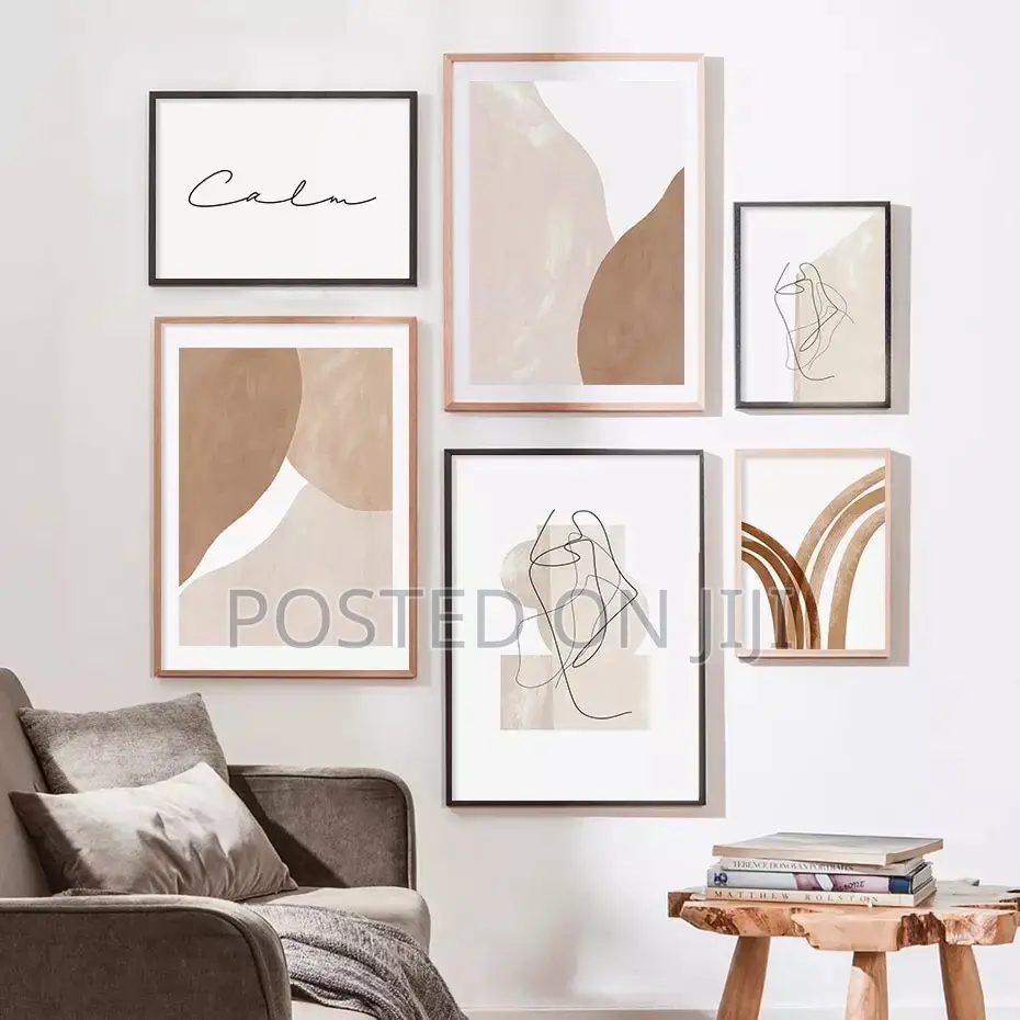 Abstract Boho Beige Terra-Cotta Geometric Line Wal Art