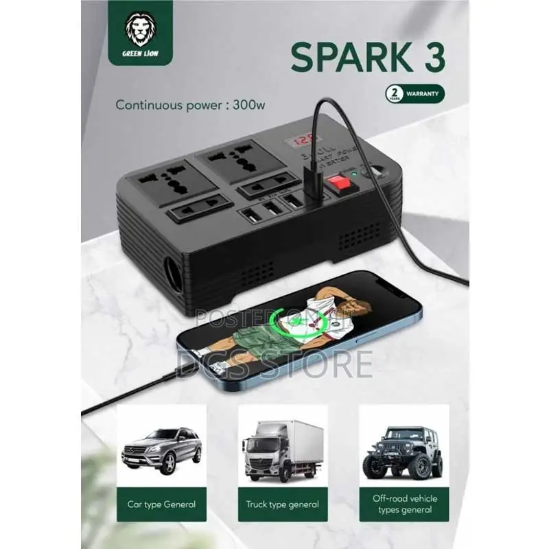 Green Lion Spark 3 Power Inverter 300w Dc 12v to Ac 220v