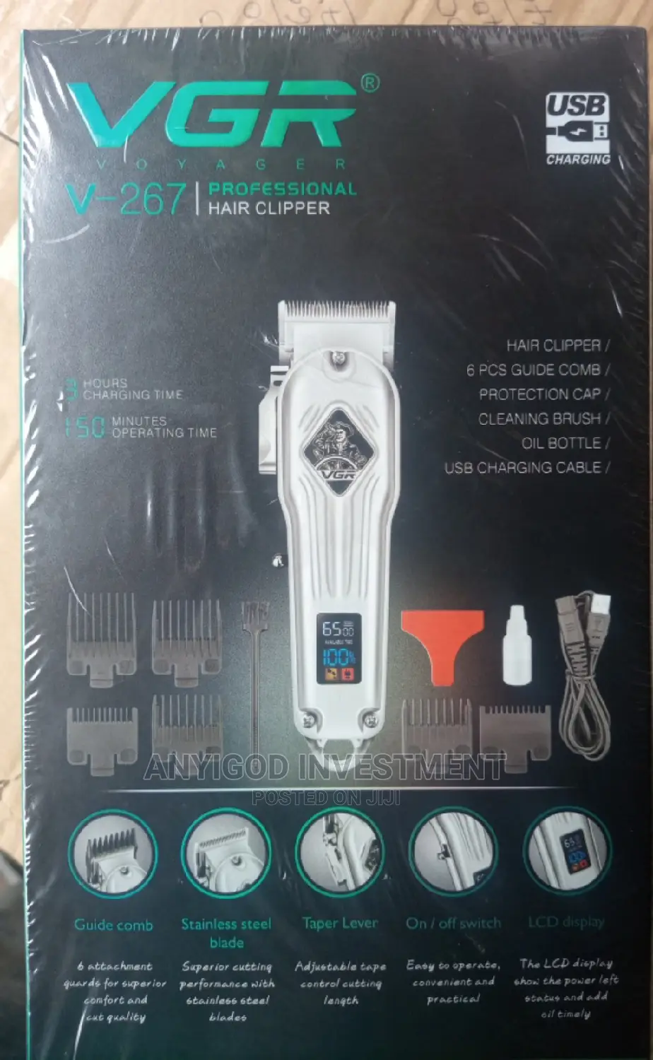 VGR Voyager Professional Gold Digital Clipper/Trimmer