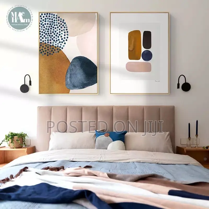 Abstract Geometric Line Morandi Orange Watercolor Wall Art