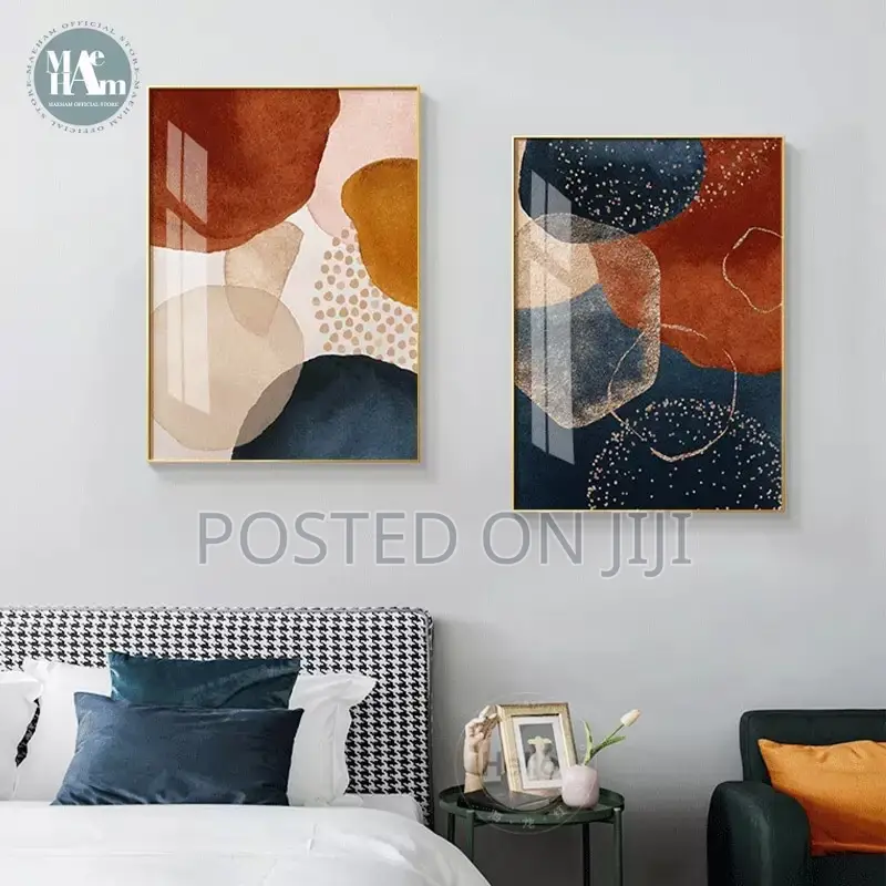 Abstract Geometric Line Morandi Orange Watercolor Wall Art