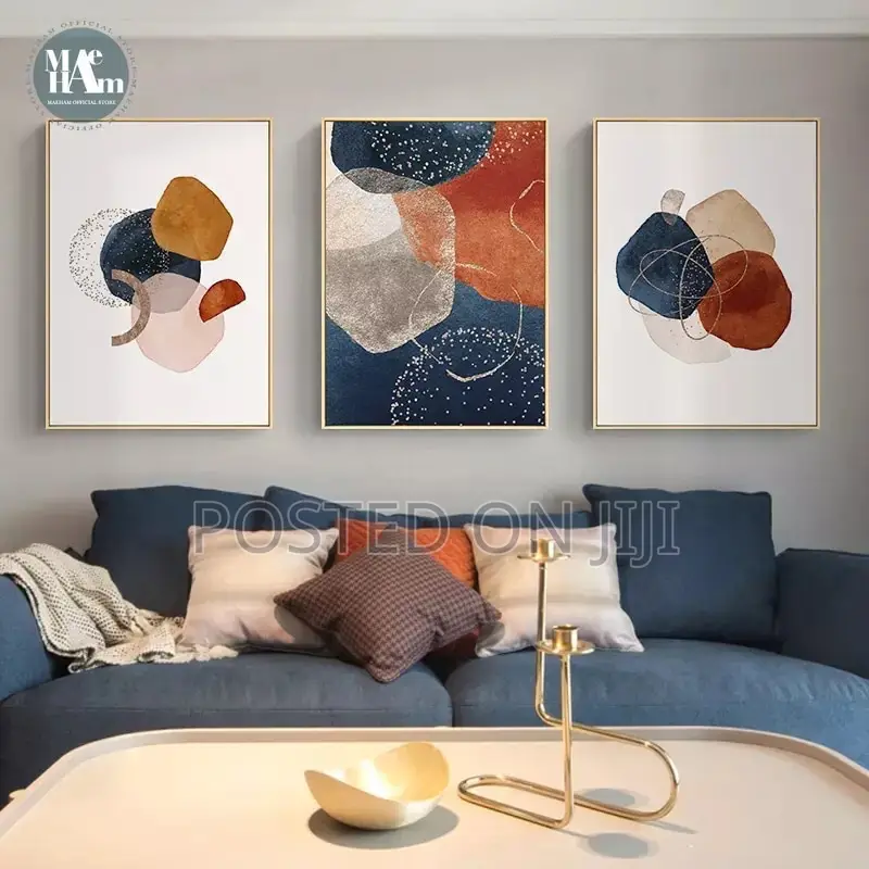 Abstract Geometric Line Morandi Orange Watercolor Wall Art