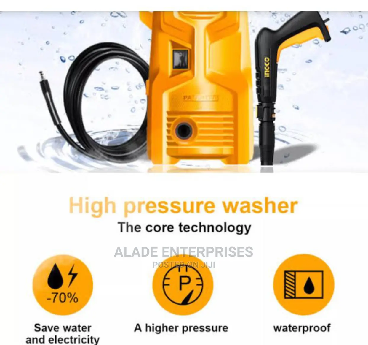 Ingco Electric Car High Pressure Washer 1200w 90bar 1350psi
