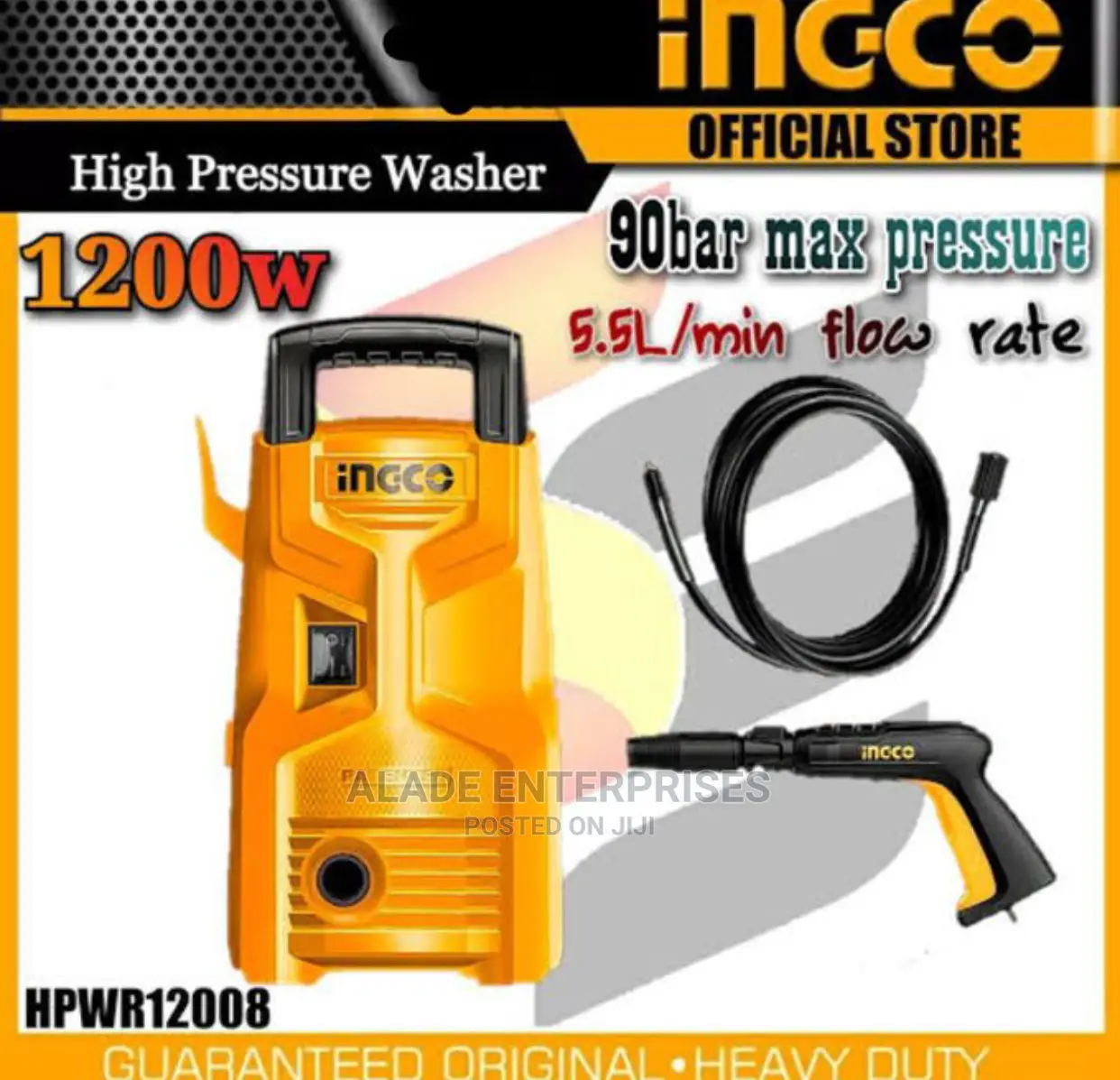 Ingco Electric Car High Pressure Washer 1200w 90bar 1350psi