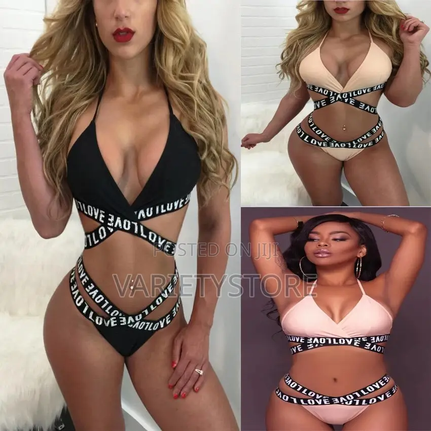 Sexy Letter Printed High Cut Push Up Bikini Set Two Piece