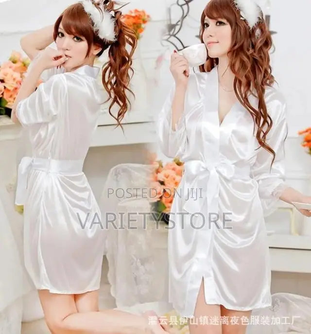 Women's Kimono Style V-Neck Bathrobe Plain Dressing Robe