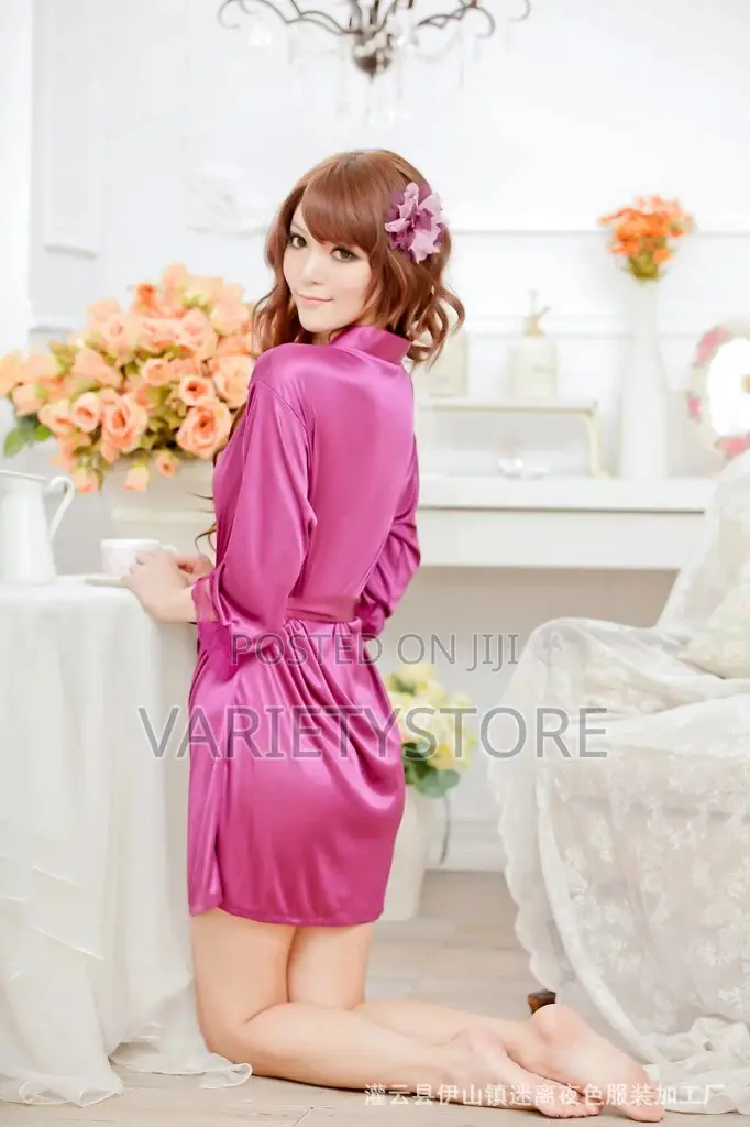 Women's Kimono Style V-Neck Bathrobe Plain Dressing Robe