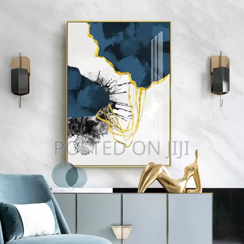 Modern Abstract Blue Gold Black Posters Wall Art