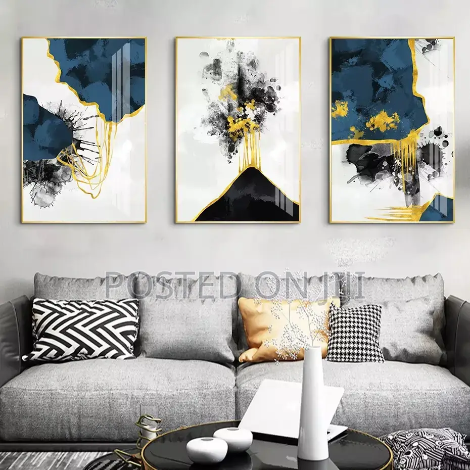Modern Abstract Blue Gold Black Posters Wall Art