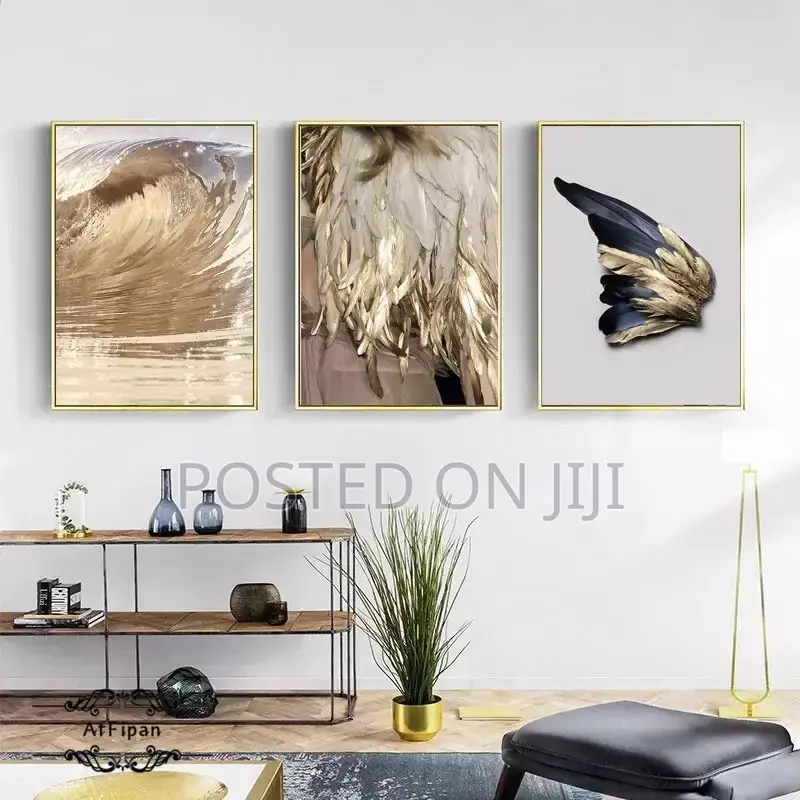 Nordic Abstract Golden Feather Posters and Prints
