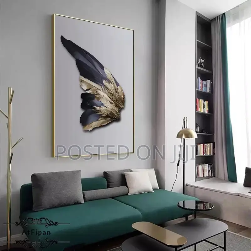Nordic Abstract Golden Feather Posters and Prints