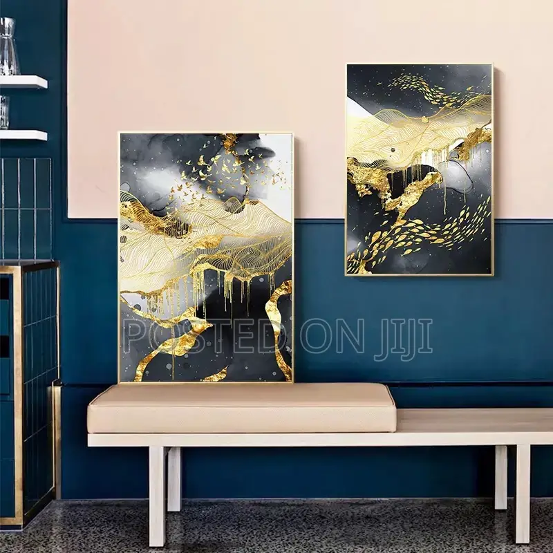 Gold Black and White Abstract Wall Art