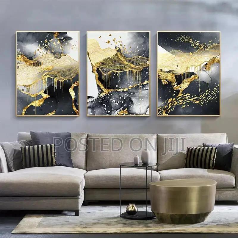 Gold Black and White Abstract Wall Art