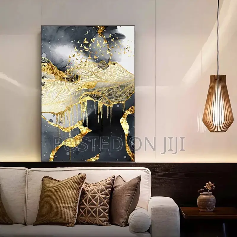 Gold Black and White Abstract Wall Art