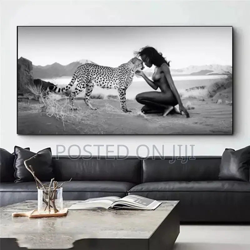 Snow Leopard and Naked Women Canvas Painting Wall Art