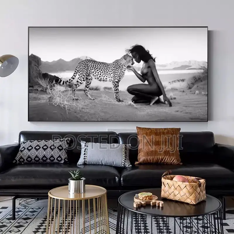 Snow Leopard and Naked Women Canvas Painting Wall Art