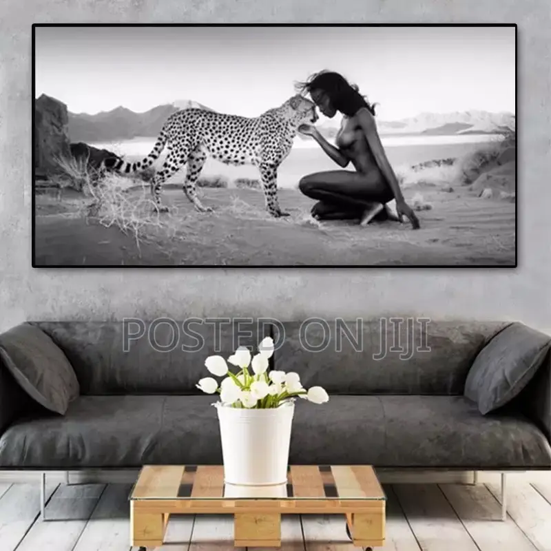 Snow Leopard and Naked Women Canvas Painting Wall Art