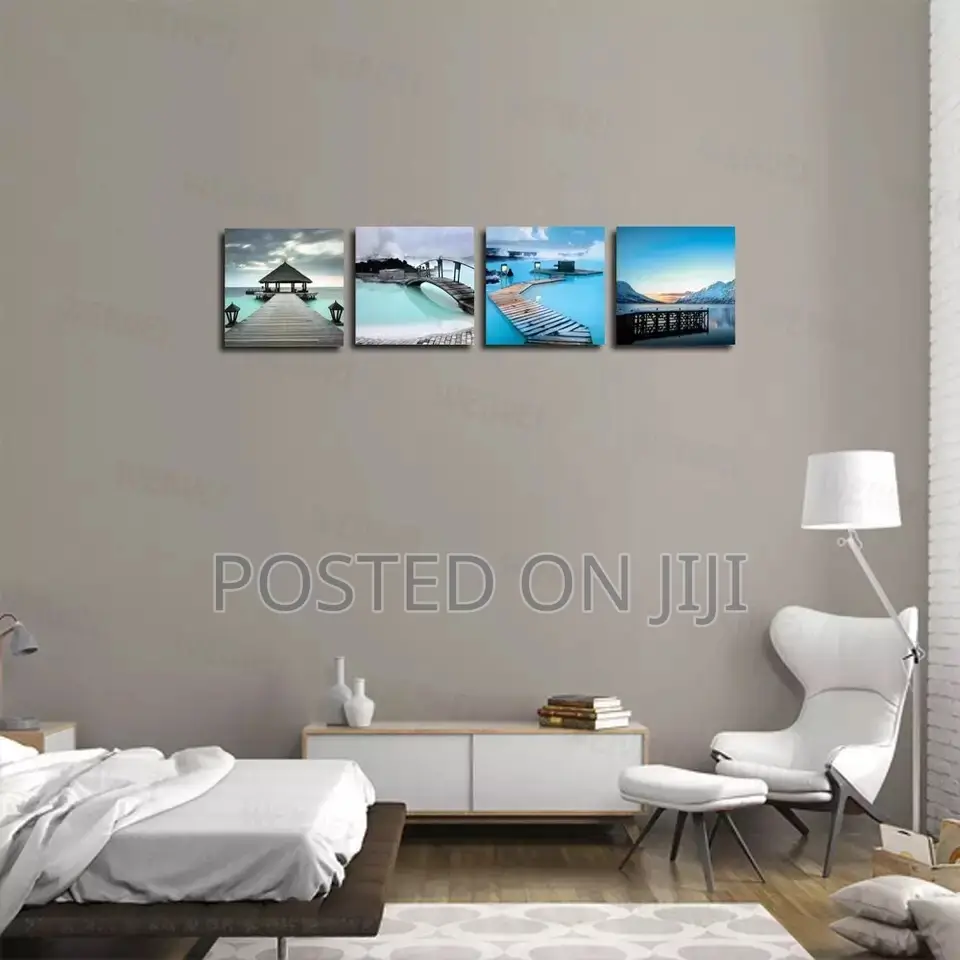 Beach Resort and Bridges Winter Lake Wall Arts