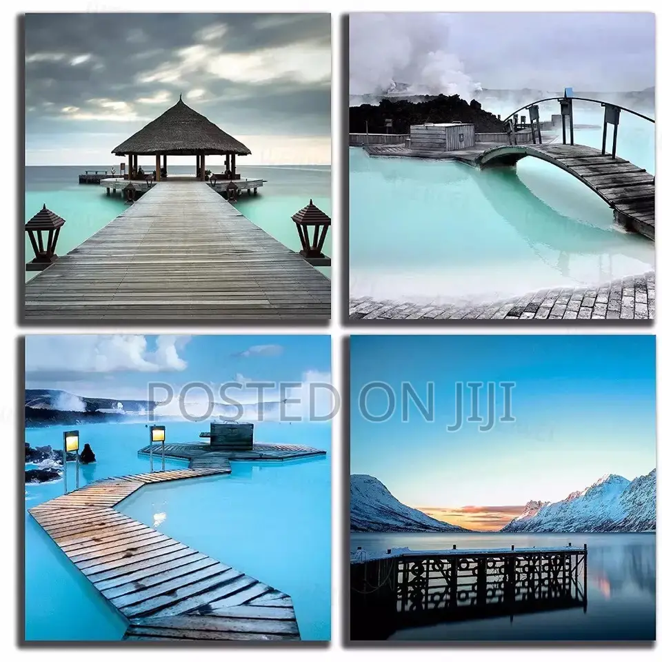 Beach Resort and Bridges Winter Lake Wall Arts