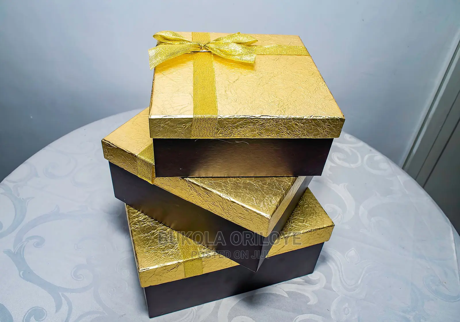 Set of 3 Gold and Brown Gift Boxes