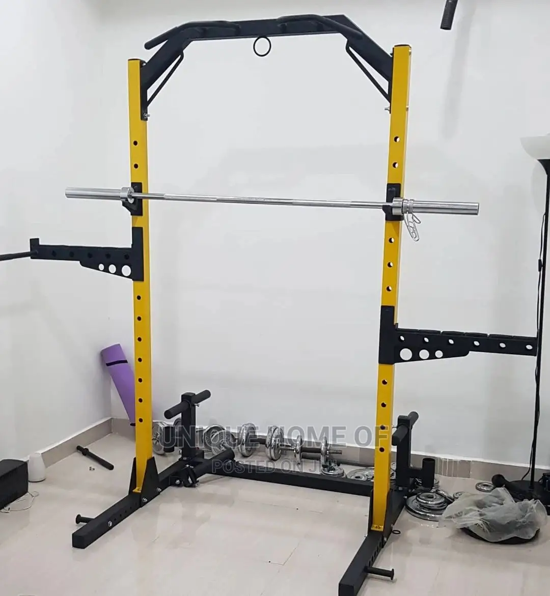 Power Squat Rack With Dip Bars, Weight Plate Holders,