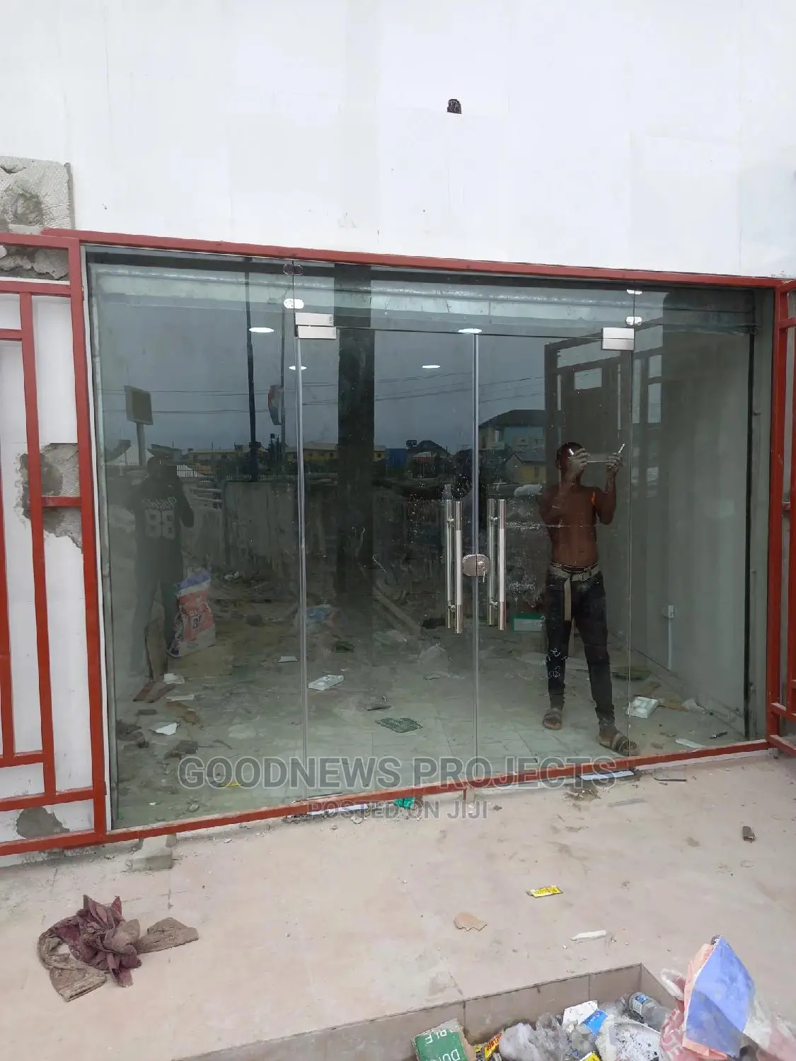 Entrance Double Glass Door With Fixed