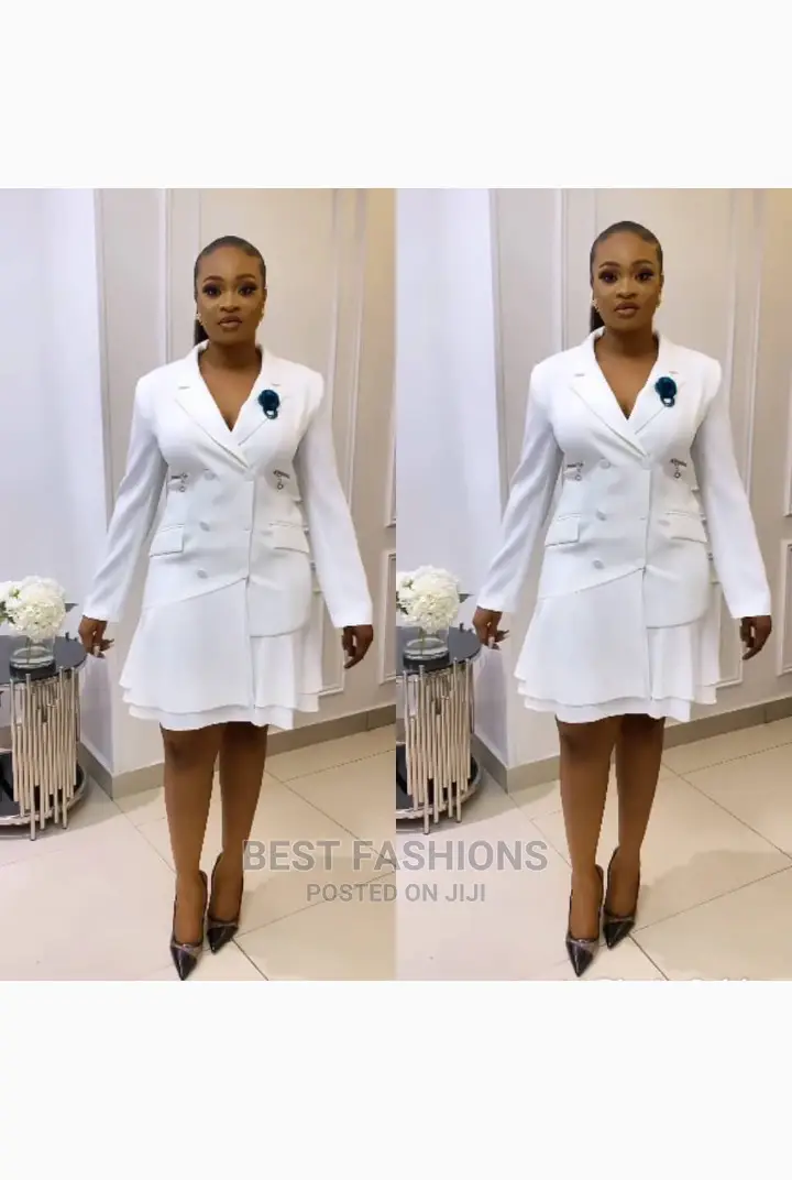 Cute White Pleated Blazer Suit Dress
