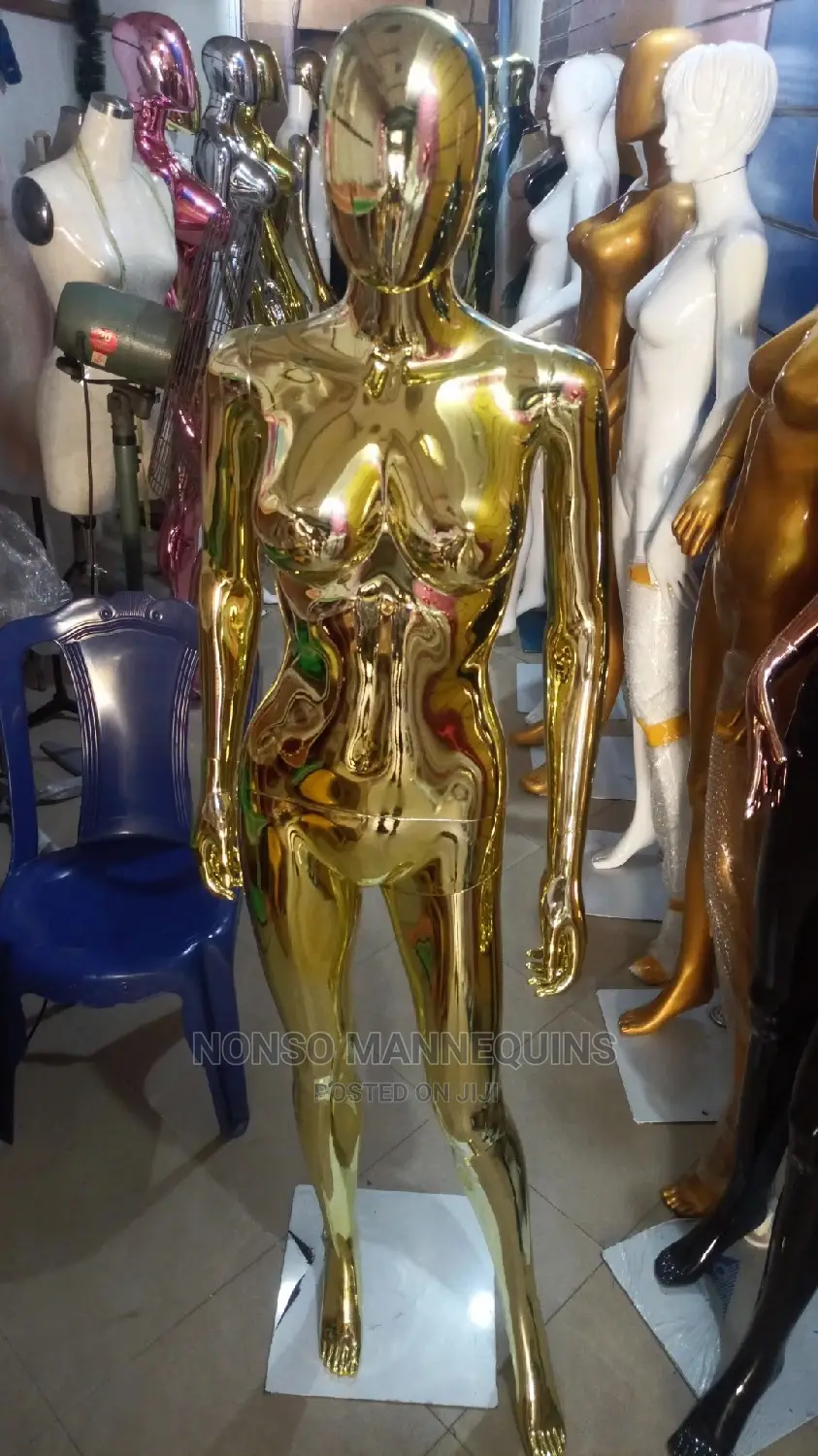 Golden Size 8 Chrome Female Egg Face Mannequins