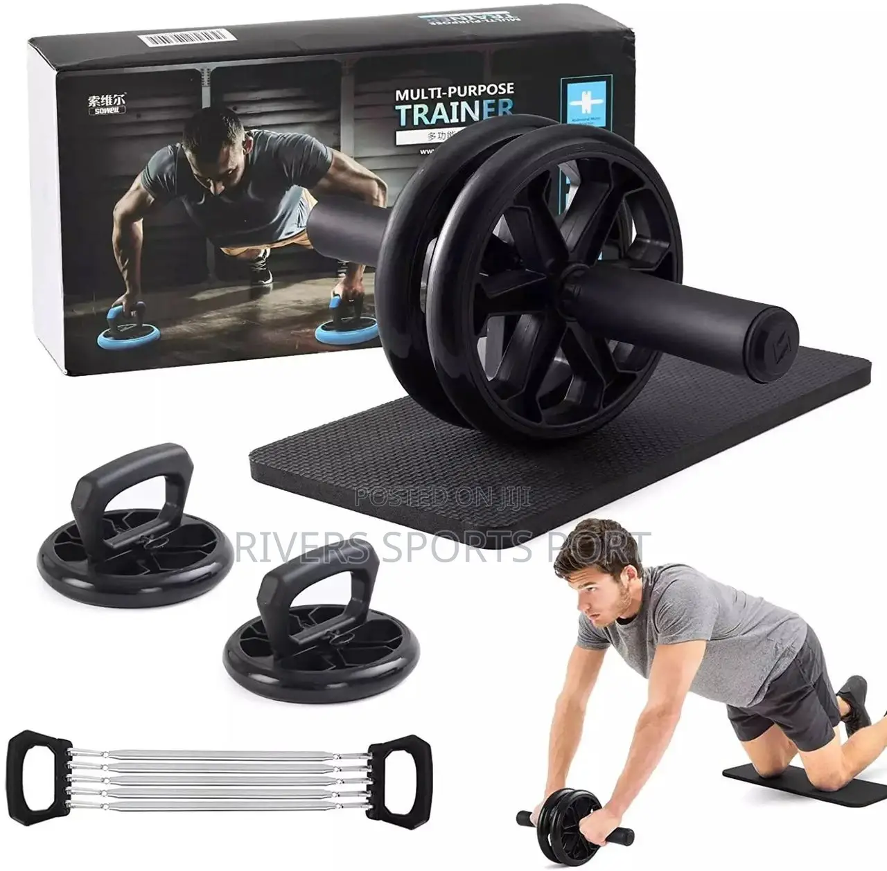 3in1 Multipurpose Trainer Abdominal Roller Wheel, Pushup, Chest Expand