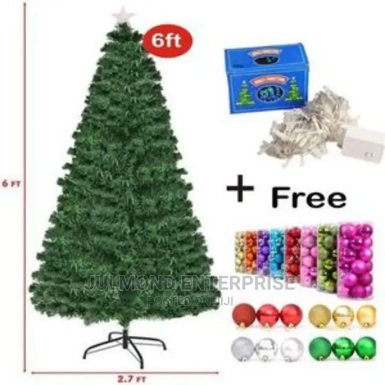 6ft Xmas Tree + Colour Led Lights + Balls for Decoration