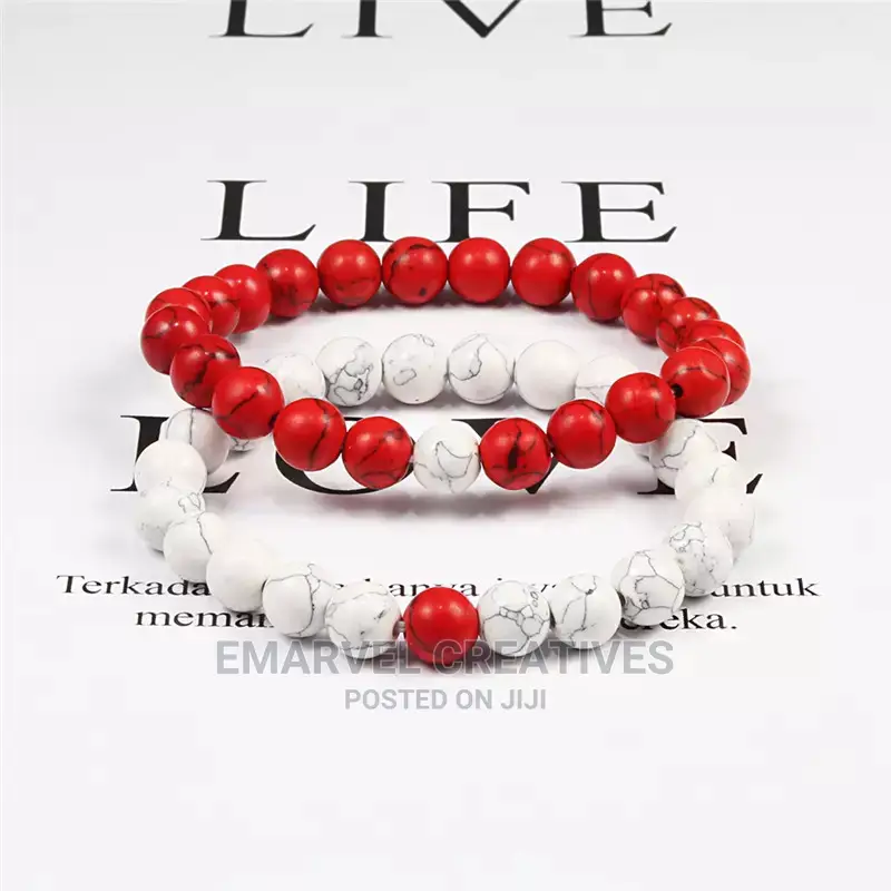 Set Bracelet Couples Distance Black White Natural Lava Stone