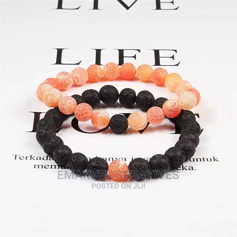 Set Bracelet Couples Distance Black White Natural Lava Stone