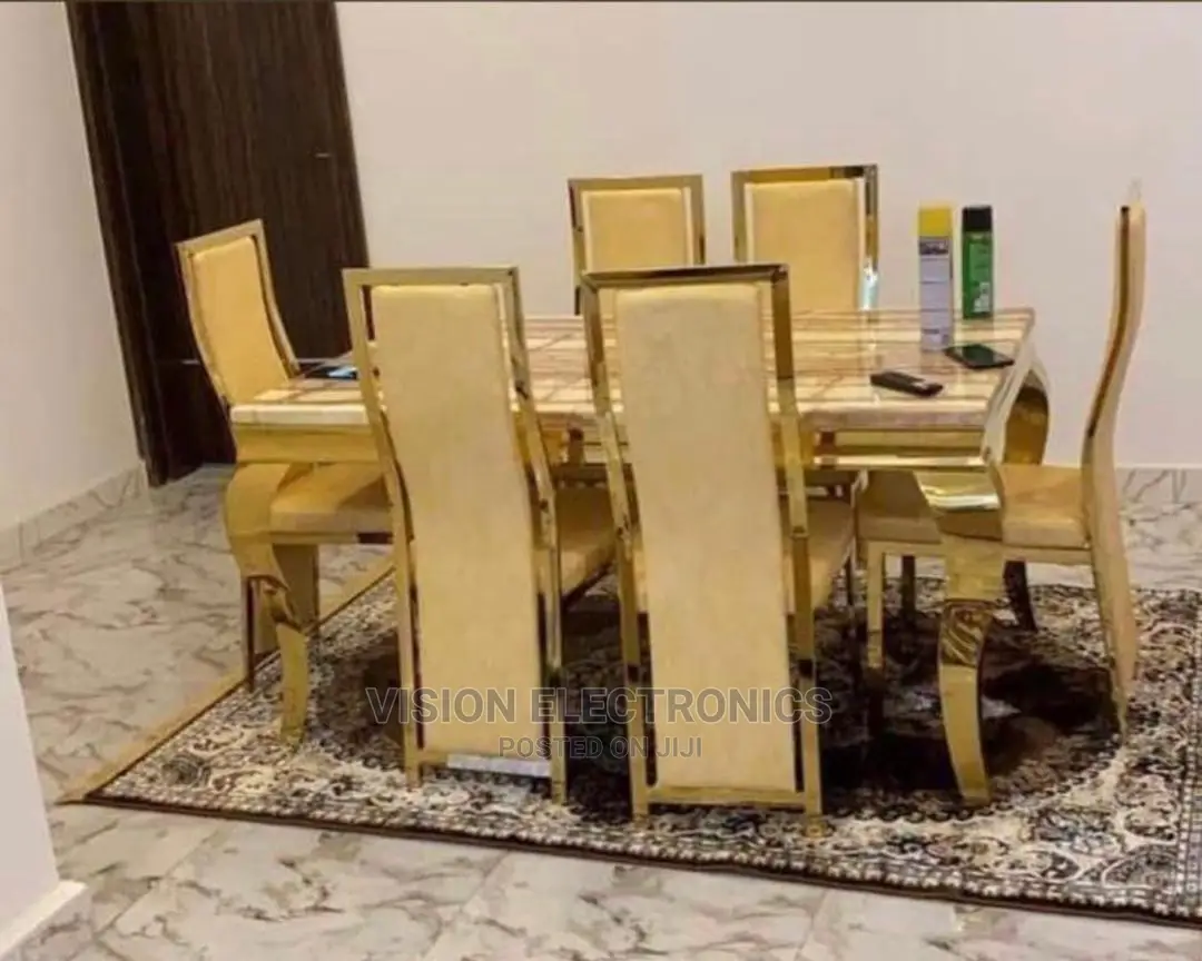 Six Seater Golden Marble Dining Set