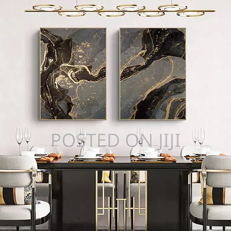 Golden Black Abstract Line Canvas Posters