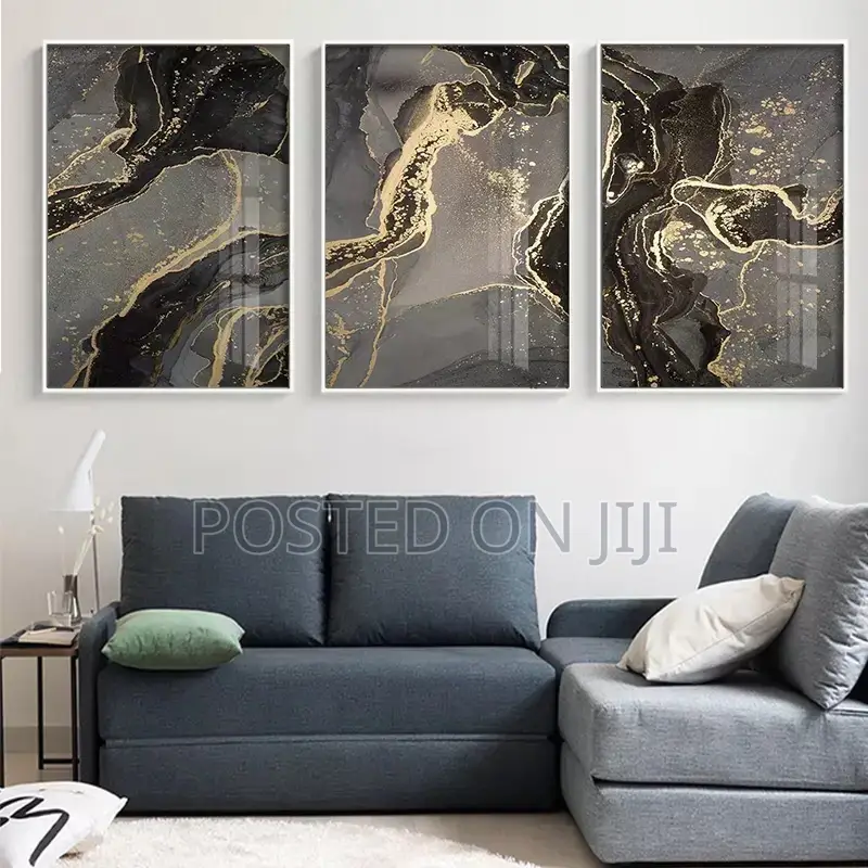 Golden Black Abstract Line Canvas Posters