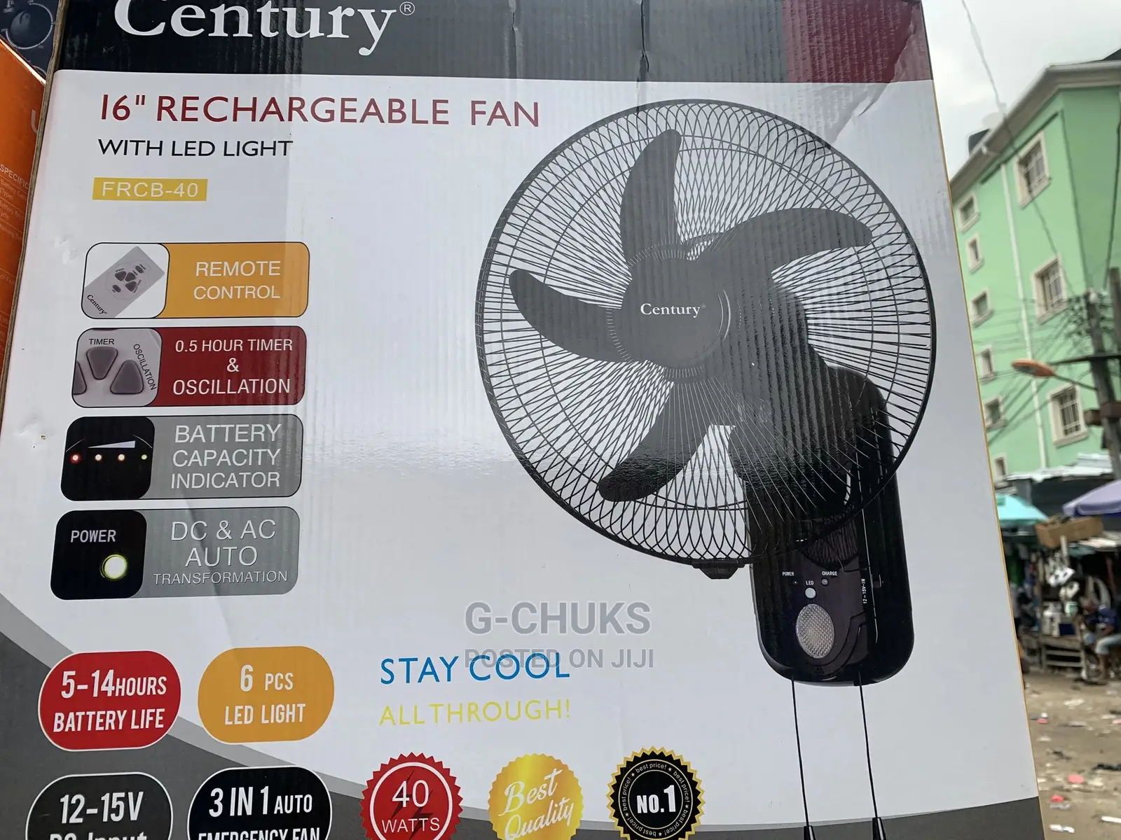 Century Rechargeable Wall Fan With Remote 16inches