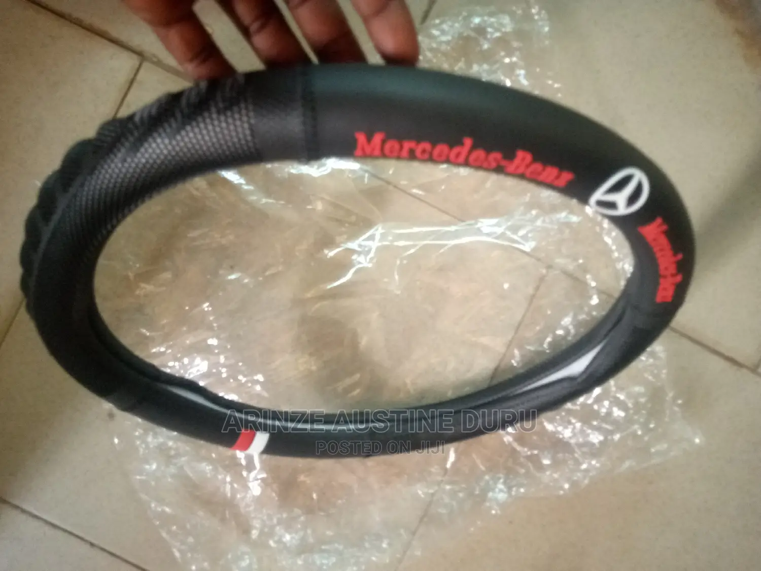 Mercedes Benz Steering Wheel Cover Black and Red