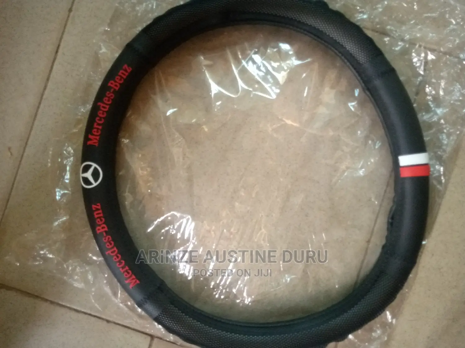 Mercedes Benz Steering Wheel Cover Black and Red