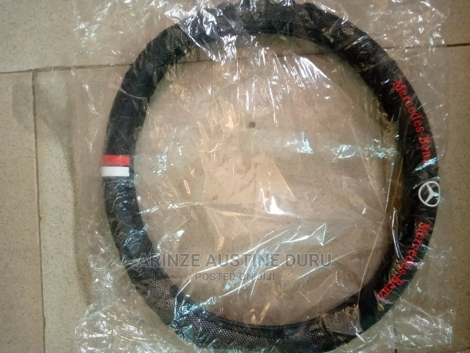 Mercedes Benz Steering Wheel Cover Black and Red