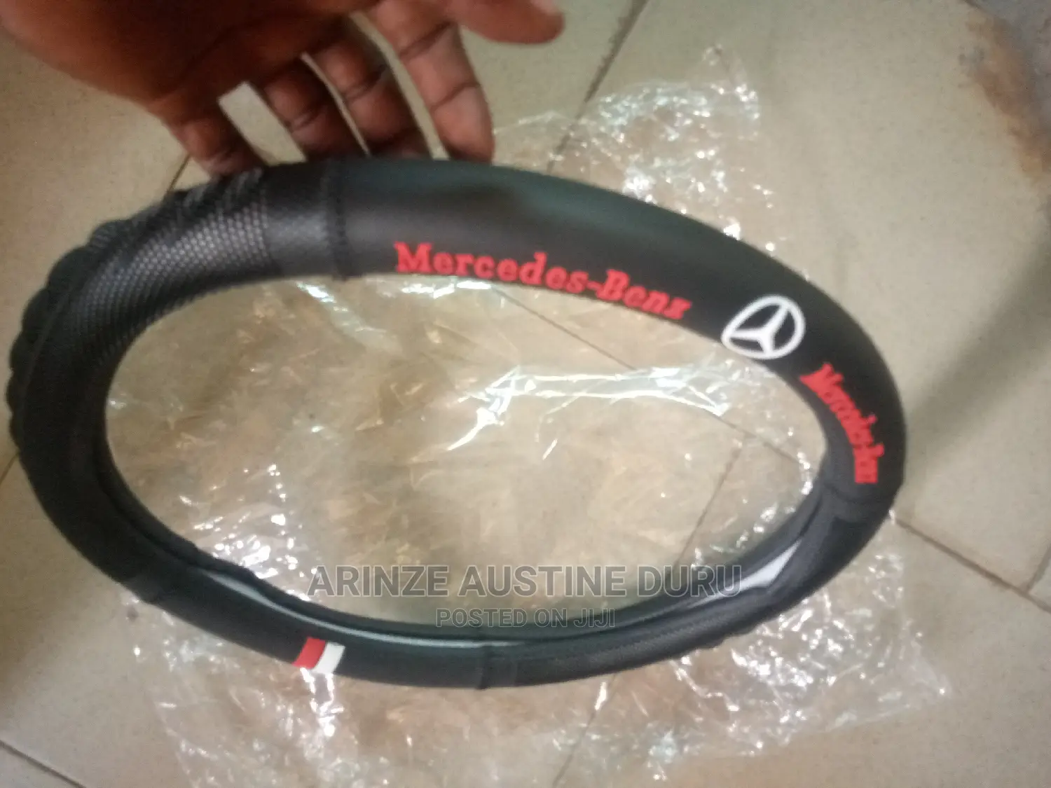 Mercedes Benz Steering Wheel Cover Black and Red